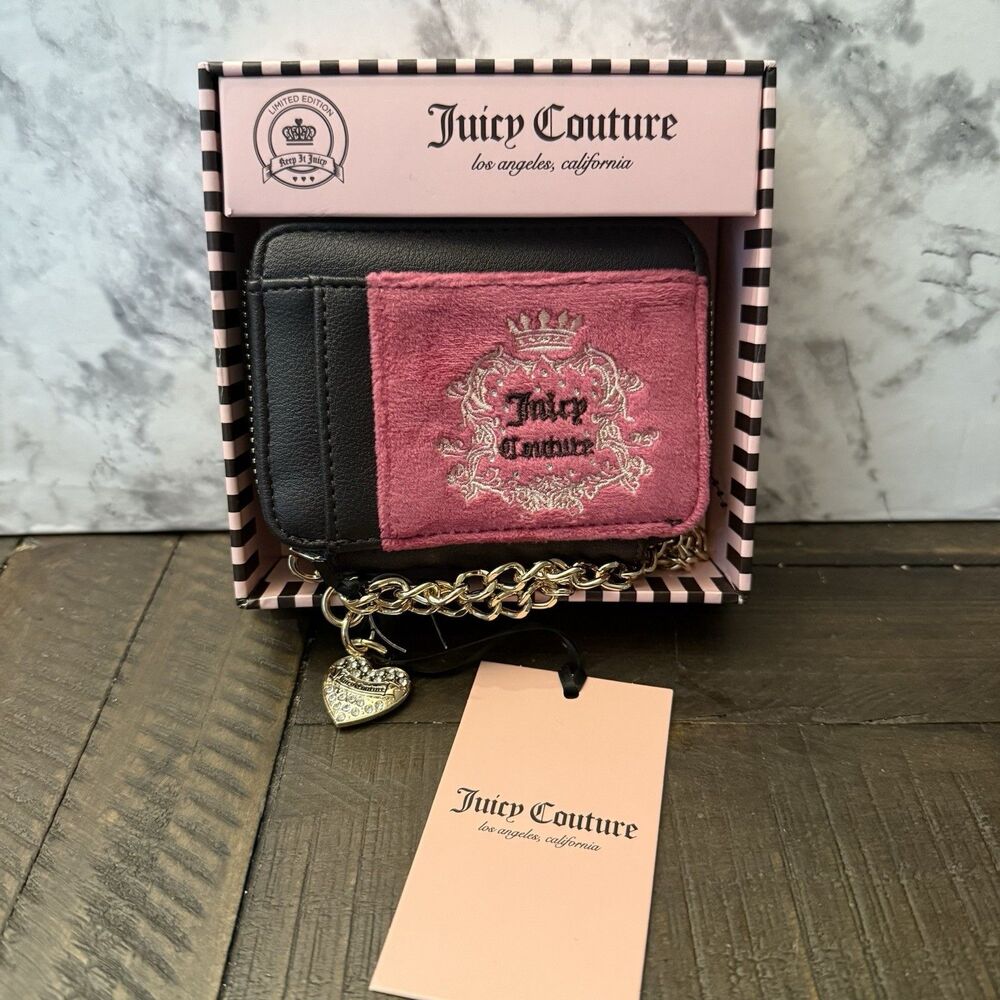 JUICY COUTURE Heritage Small Square Card Case Wallet Raspberry Tart Gift Box New